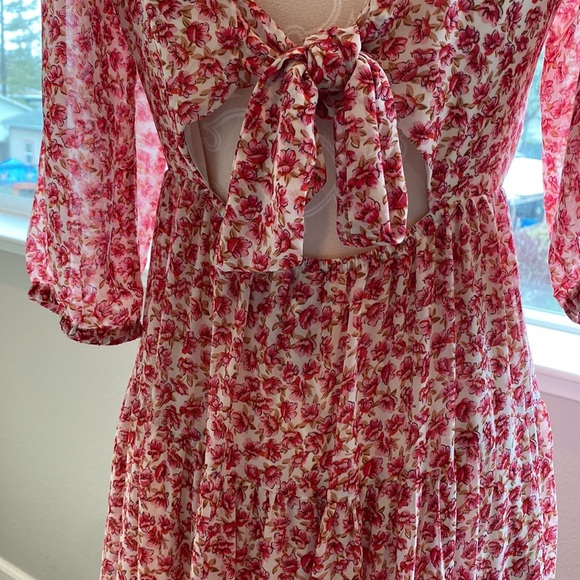 Code X Mode Red Floral Maxi Shirt Dress Red Size Small EUC Coquette - Picture 4 of 16